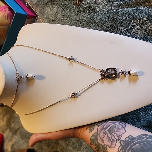 Layered Whimsigoth Scarab necklace With Pearl Detailing - Picture 3 of 4